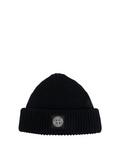 Stone Island Compass Patch Ribbed Beanie - Black Men Beanie