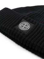 Bonnet côtelé avec écusson Compass Stone Island - Bonnet noir pour homme