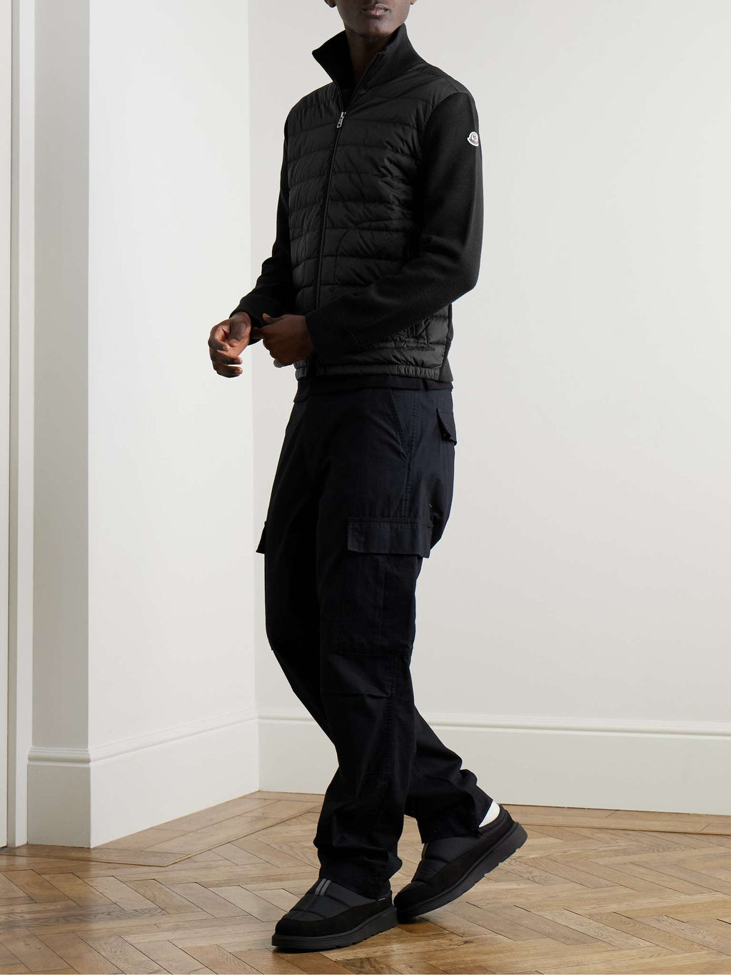 Moncler Wool & Quilted Zip Cardigan — Black Man Clothing