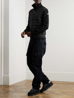 Cardigan zippé en laine et nylon matelassé Moncler — Vêtements homme noir